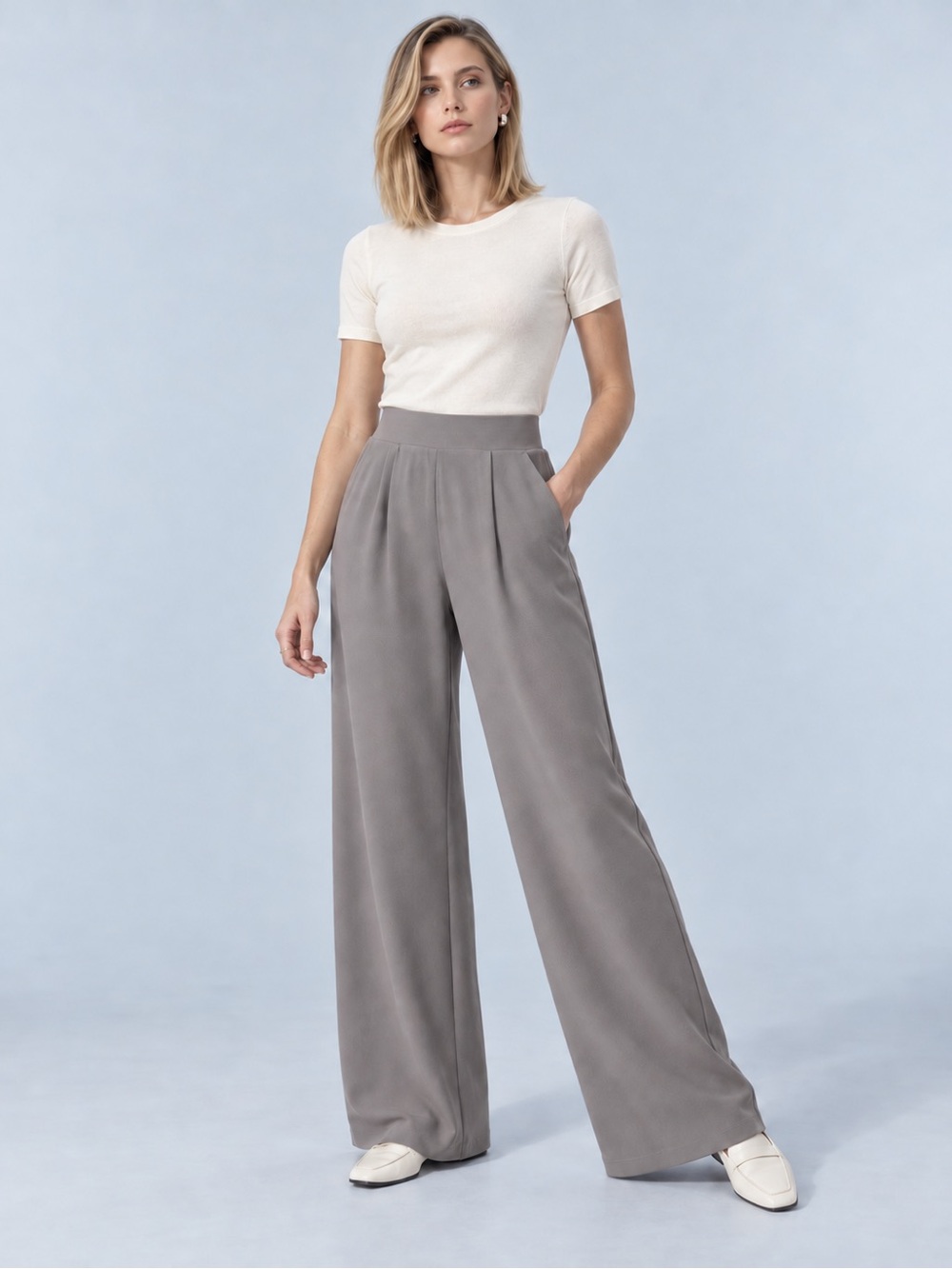 Halara Flex High Waisted Waffle Knit Wide Leg Pants Satellite Gray S